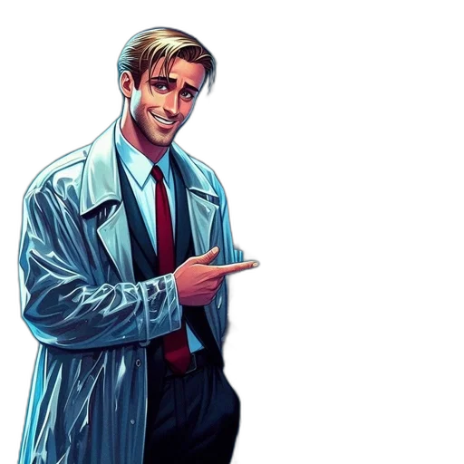 jacket, face, comic book art, concept art transparent PNG cut-out