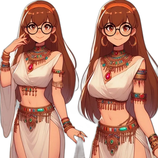 dress, staff, jewelry, concept art transparent PNG cut-out