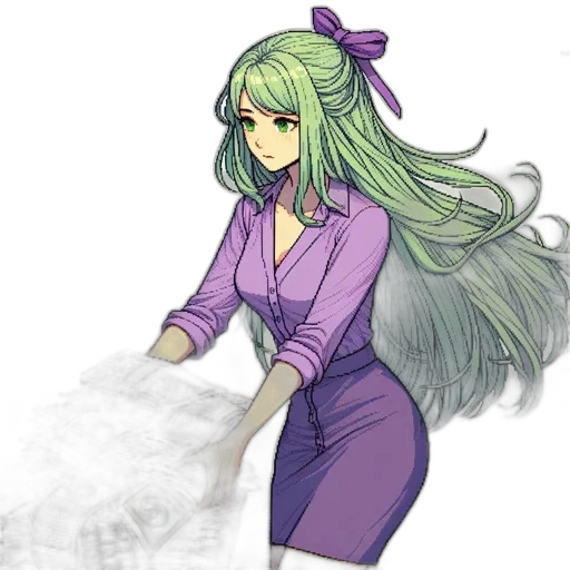 dress, staff, hair, weapon transparent PNG cut-out