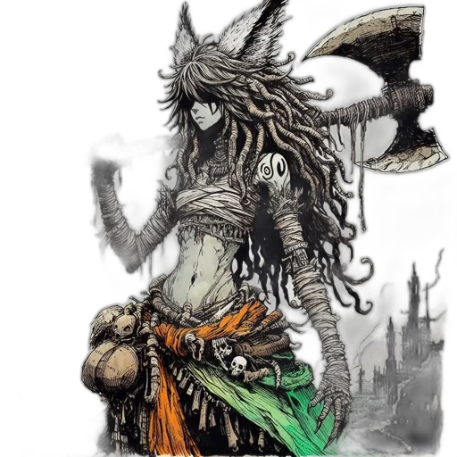 creature, dragon, mask, staff transparent PNG cut-out