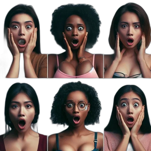 six, diverse, women, displaying transparent PNG cut-out