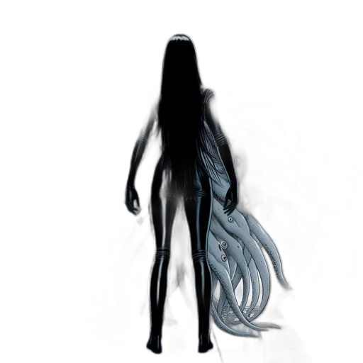 hair, creature, dress, staff transparent PNG cut-out