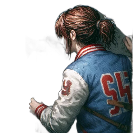 jacket, face, weapon, staff transparent PNG cut-out