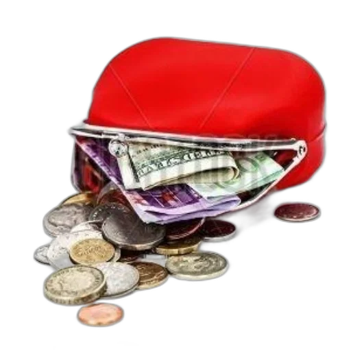 red, coin, purse, spilling transparent PNG cut-out