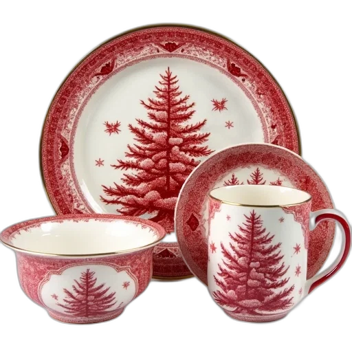 set, red, transferware, includes transparent PNG cut-out