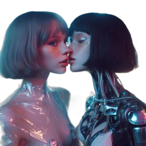 robot, cyberpunk, concept art, vaporwave transparent PNG cut-out
