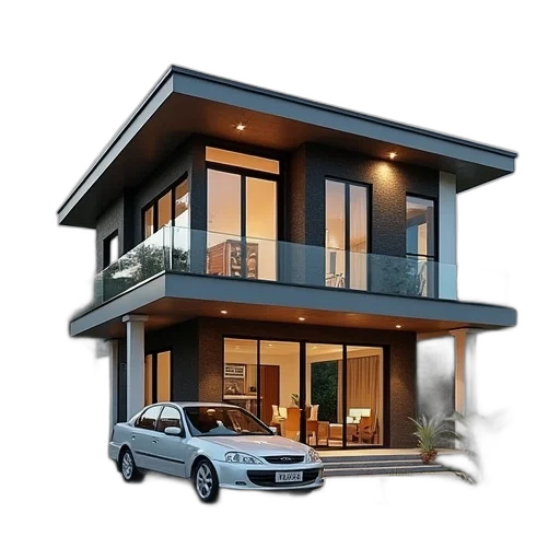 building, furniture, car, 3d render transparent PNG cut-out