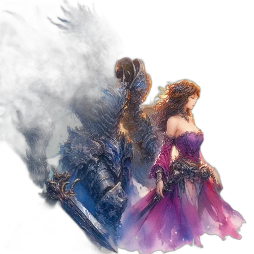 dragon, dress, sword, fantasy art transparent PNG cut-out