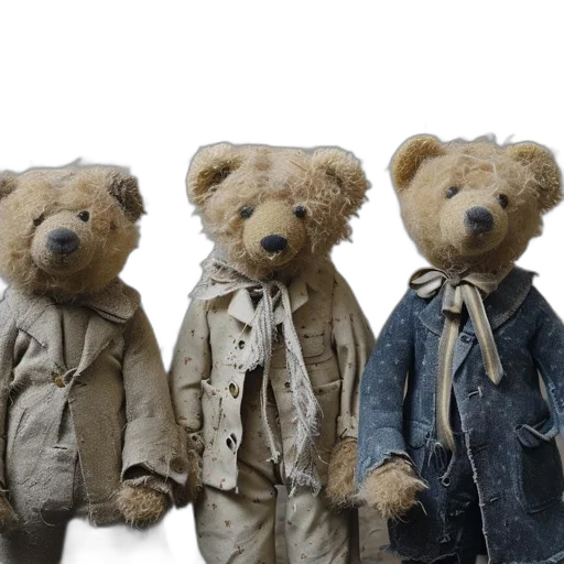 three, vintage, teddy, bears transparent PNG cut-out