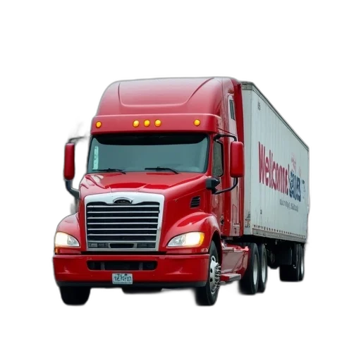 photorealistic, red, white, semi-truck transparent PNG cut-out