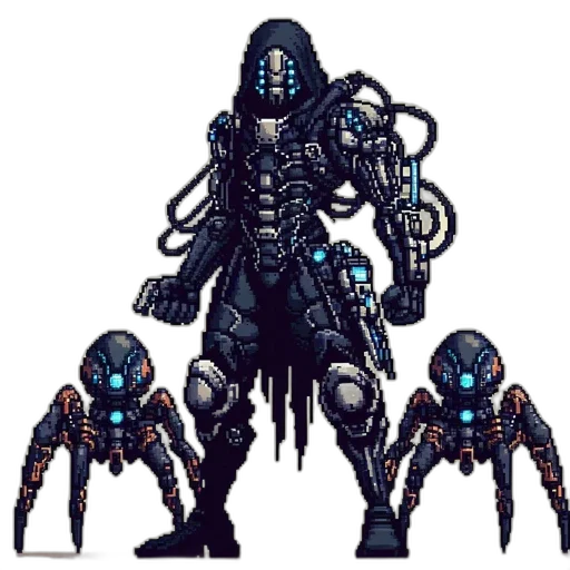 robot, creature, concept art, pixel art transparent PNG cut-out