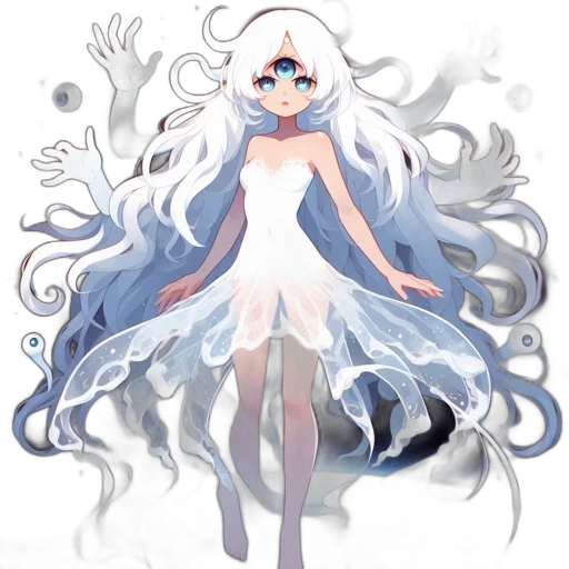 dress, creature, staff, hair transparent PNG cut-out