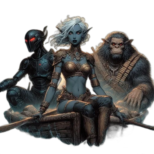 concept art, fantasy art, comic book art, underwater transparent PNG cut-out