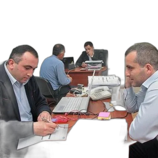 staff, two, men, sit transparent PNG cut-out
