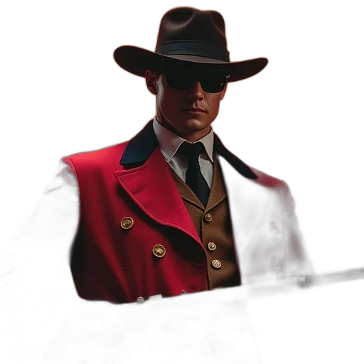 jacket, hat, staff, weapon transparent PNG cut-out
