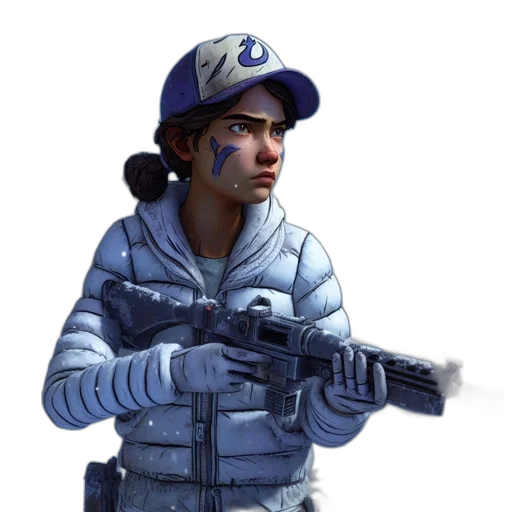 weapon, jacket, staff, face transparent PNG cut-out