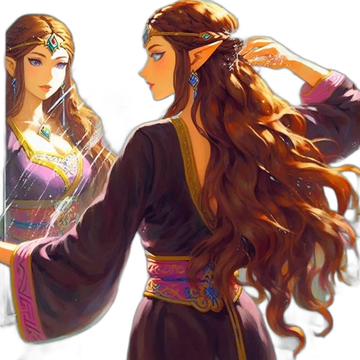 hair, crown, dress, fantasy art transparent PNG cut-out