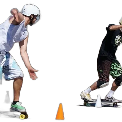 two, skateboarders, navigate, around transparent PNG cut-out