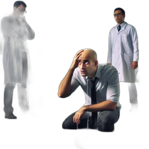concept art, fog, man, sits transparent PNG cut-out