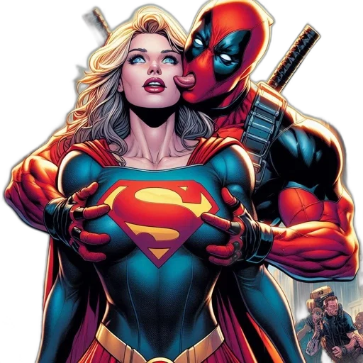 comic book art, concept art, supergirl, deadpool transparent PNG cut-out