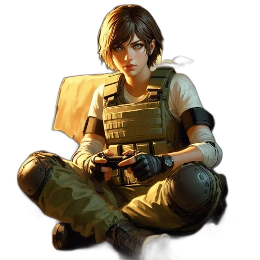 weapon, face, staff, jacket transparent PNG cut-out