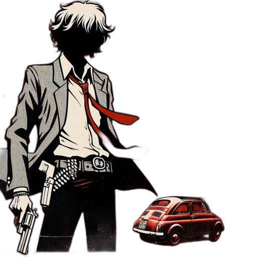 car, weapon, jacket, comic book art transparent PNG cut-out