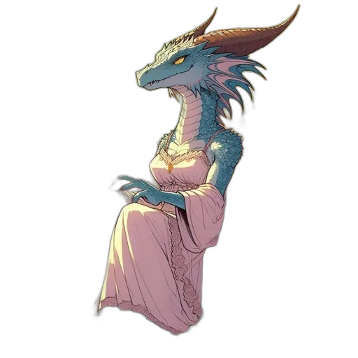 dragon, dress, creature, staff transparent PNG cut-out