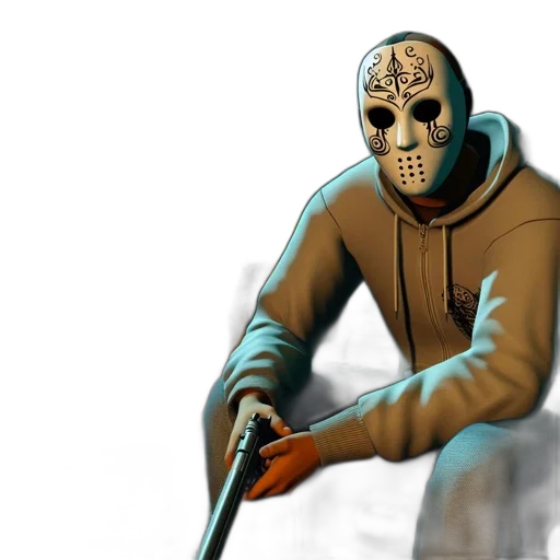 mask, jacket, weapon, staff transparent PNG cut-out