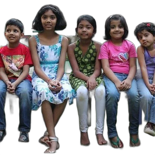 five, children, sit, bench transparent PNG cut-out