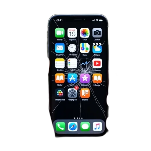 weapon, smartphone, cracked, screen transparent PNG cut-out