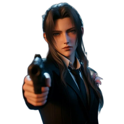weapon, jacket, staff, face transparent PNG cut-out