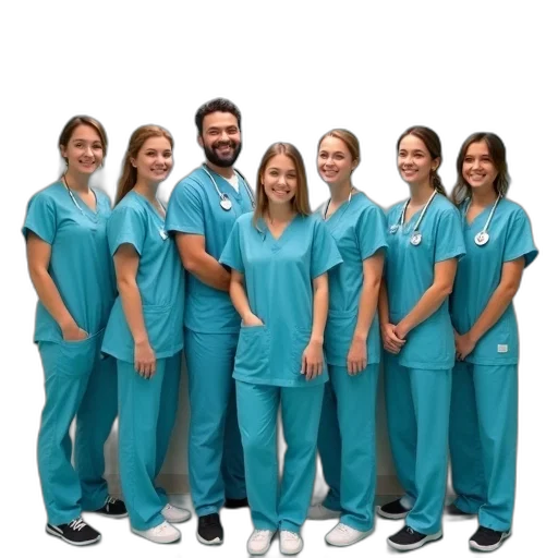 staff, group, nursing, standing transparent PNG cut-out