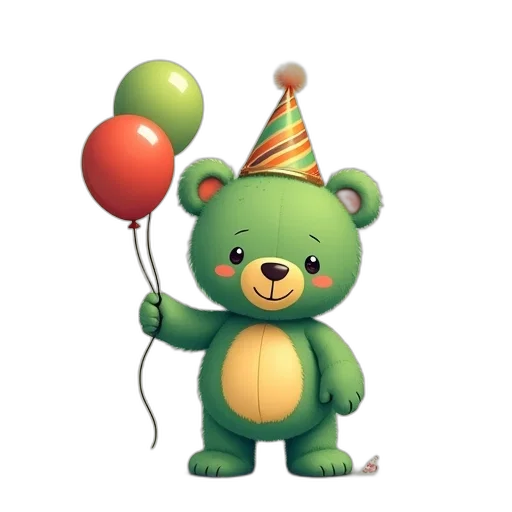 3d render, happy, green, teddy transparent PNG cut-out