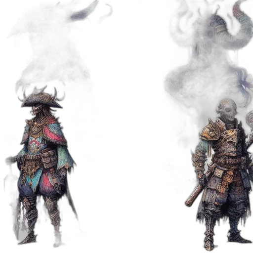 dragon, mask, sword, staff transparent PNG cut-out