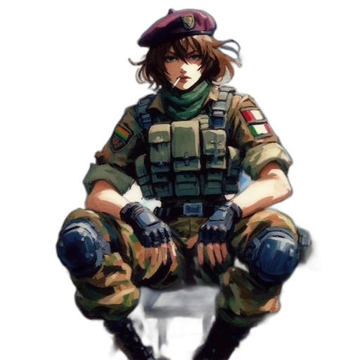 weapon, jacket, face, hat transparent PNG cut-out