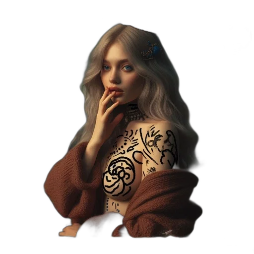 dress, hair, jewelry, face transparent PNG cut-out