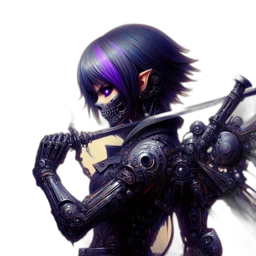 robot, weapon, sword, cyberpunk transparent PNG cut-out