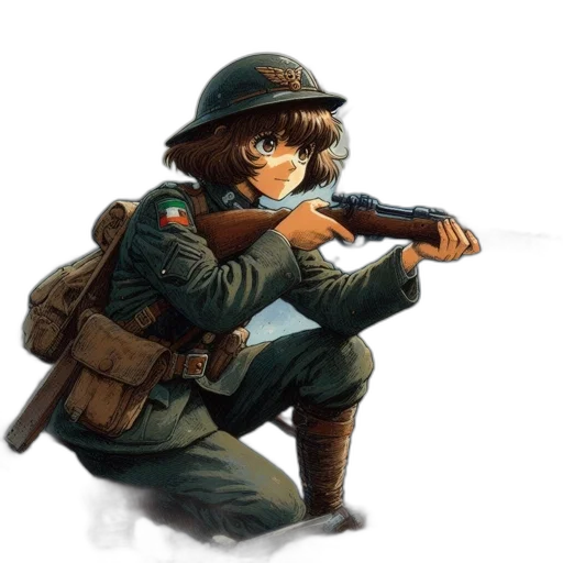 weapon, staff, jacket, hat transparent PNG cut-out