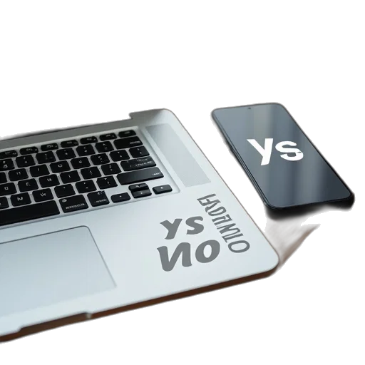 3d render, laptop, phone, wooden transparent PNG cut-out