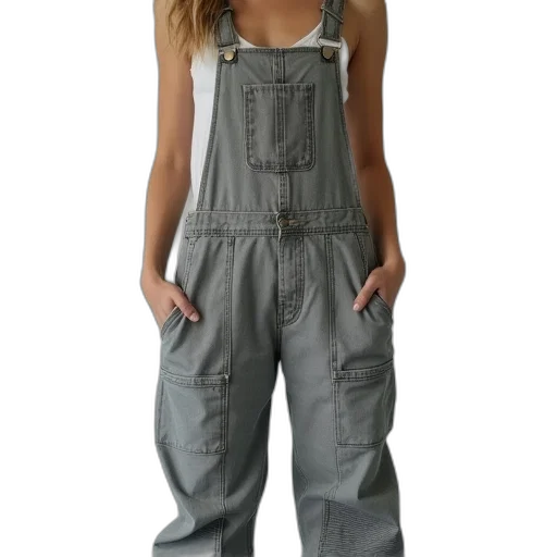 dress, grey, overalls, knee transparent PNG cut-out
