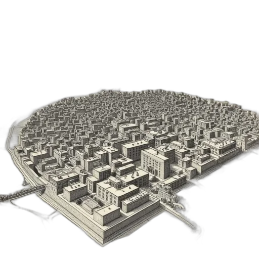 building, 3d render, concept art, city street transparent PNG cut-out