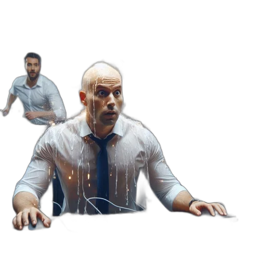 jacket, face, staff, weapon transparent PNG cut-out
