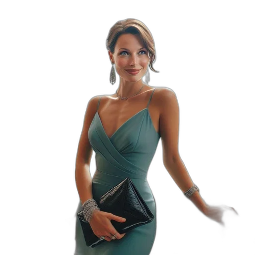 dress, jewelry, staff, green transparent PNG cut-out
