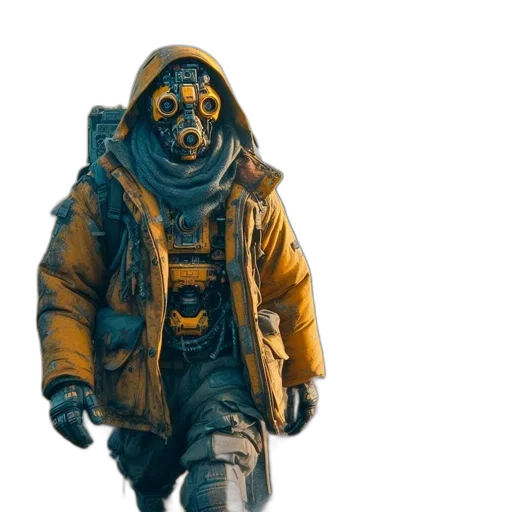jacket, mask, creature, weapon transparent PNG cut-out