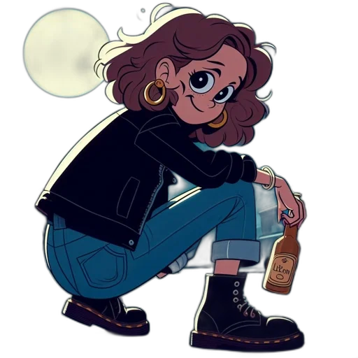jacket, bottle, hair, shoes transparent PNG cut-out