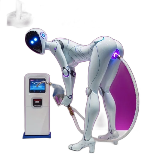 robot, staff, concept art, vaporwave transparent PNG cut-out