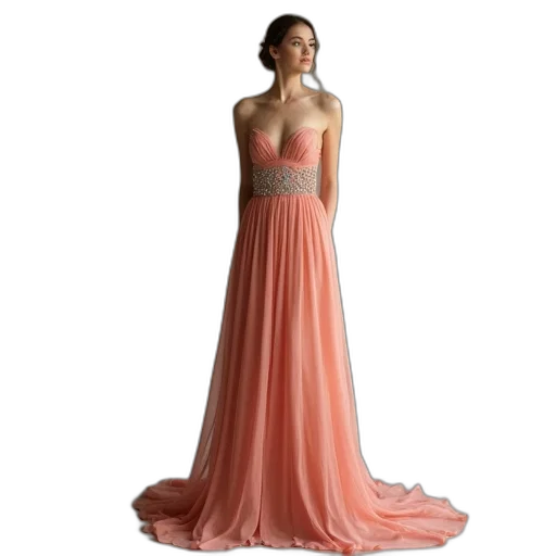 dress, pastel, earth tones, strapless transparent PNG cut-out