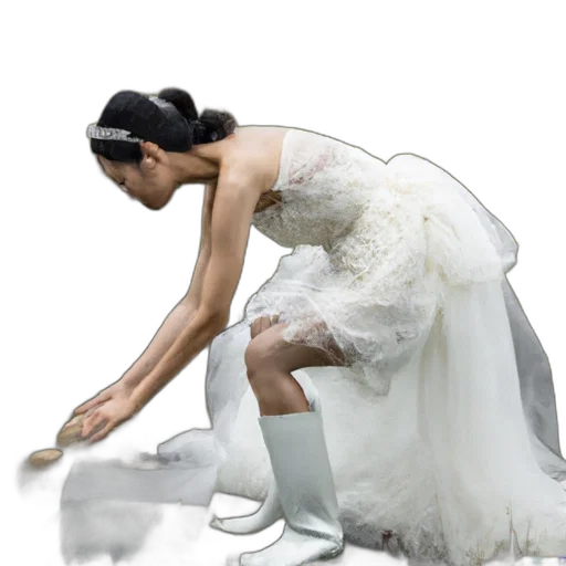 dress, staff, shoes, photorealistic transparent PNG cut-out