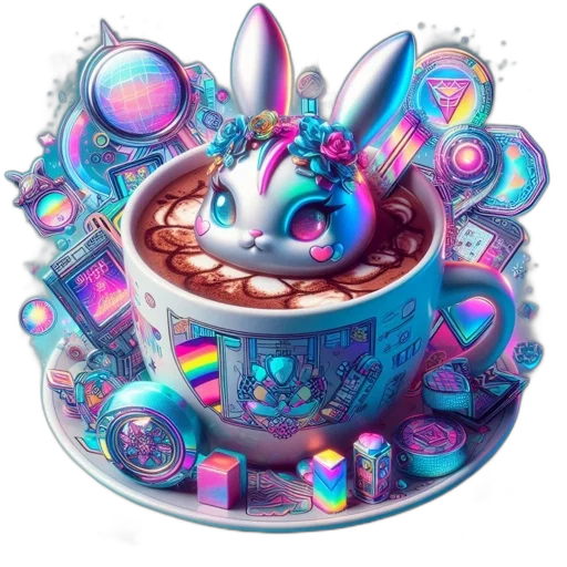 food, robot, vaporwave, 3d render transparent PNG cut-out