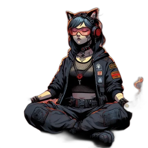jacket, mask, staff, cyberpunk transparent PNG cut-out